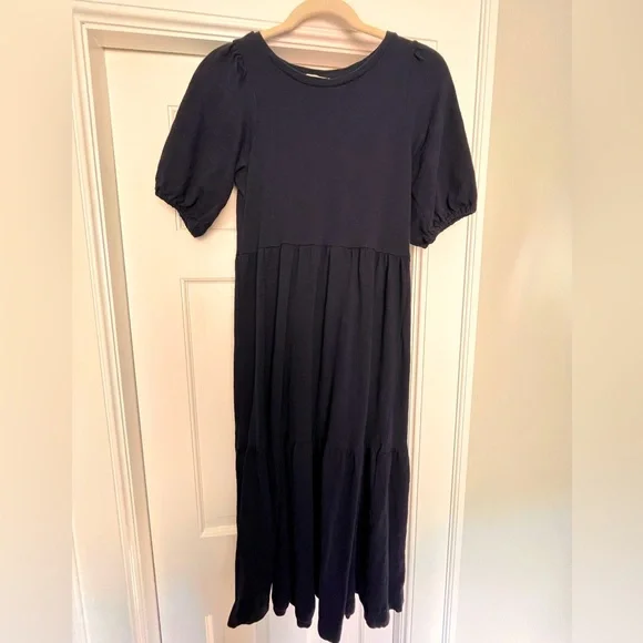 LOFT Dresses Loft Midi Length Navy Tiered Cotton Dress Poshmark